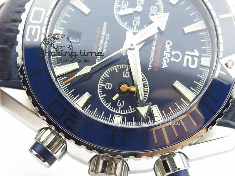 0129 EyeCatching Planet Ocean Master Chronometer SS OM 1:1 Best Edition Blue Dial On Leather Strap A 8176